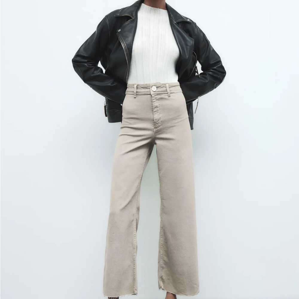 NWOT Zara Marine Straight Wide Leg Raw Hem Pants